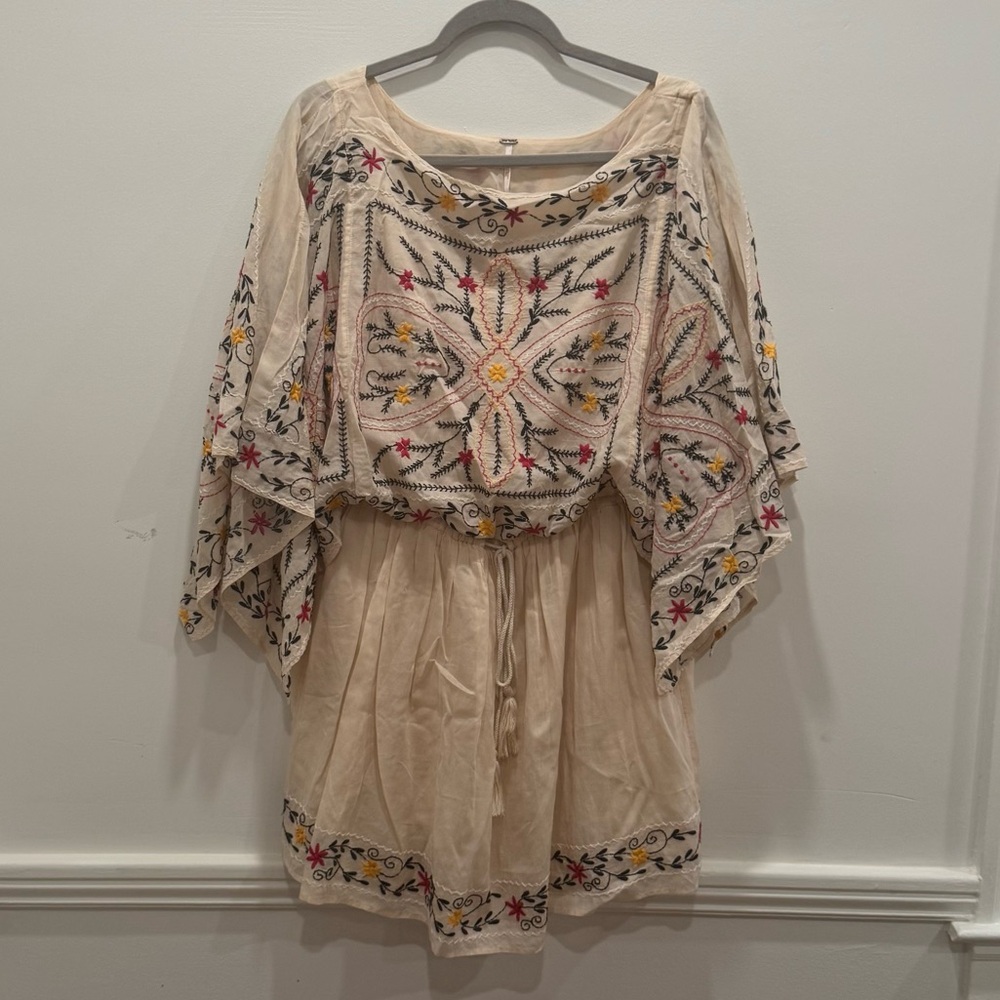 Free People Cream Dress with Colorful Embroidery